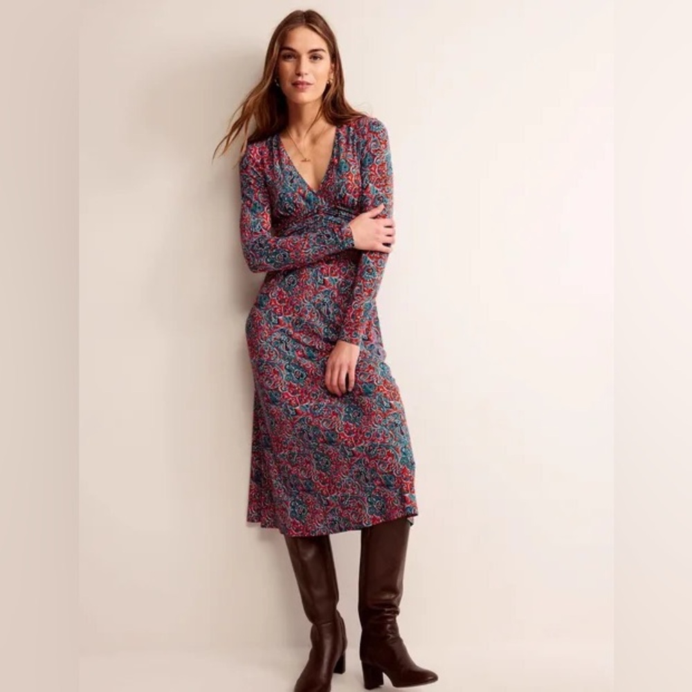 Boden Elodie Empire Midi Dress in Fiesta Orange - Picture 3 of 4